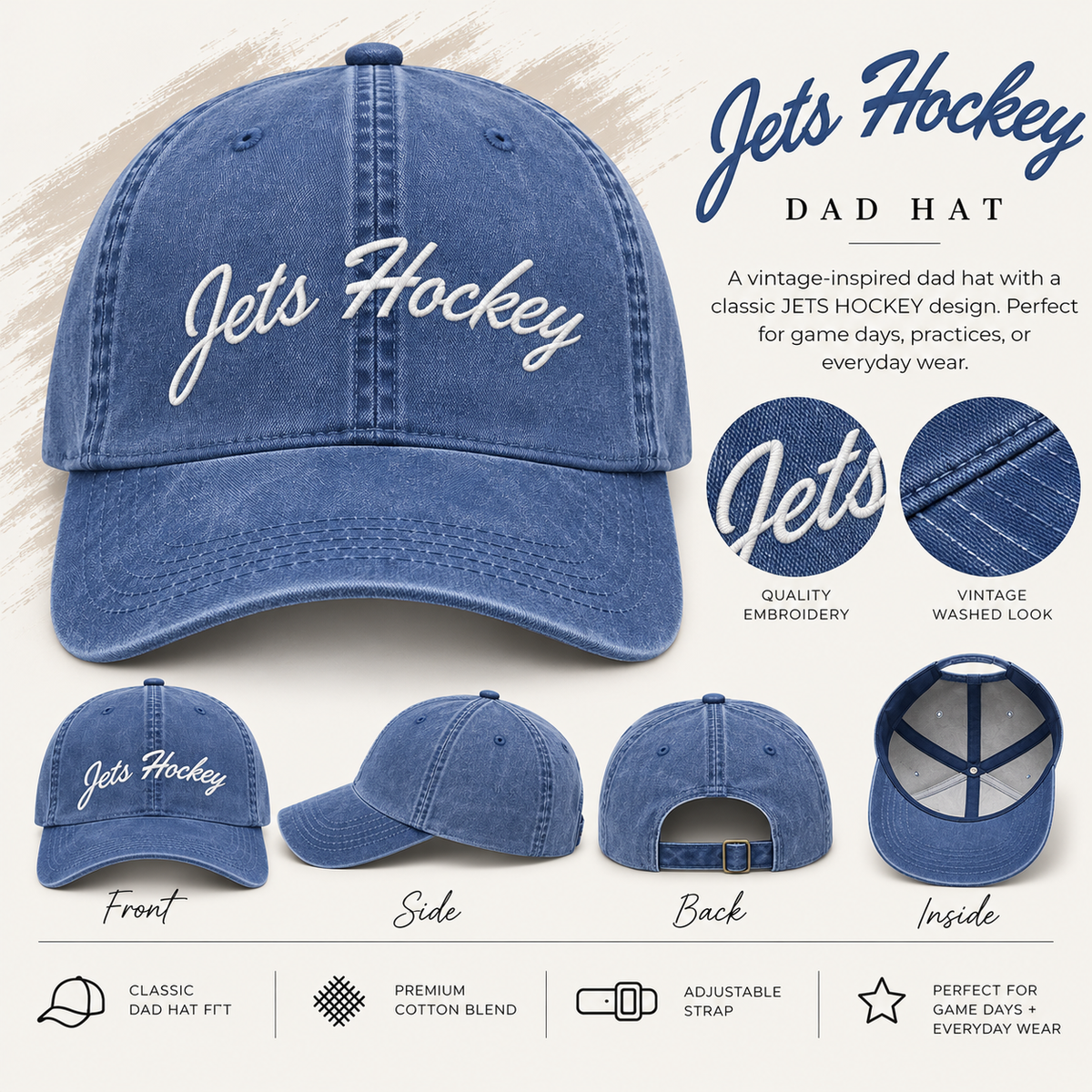 Jets Hockey Dad Hat~Blue