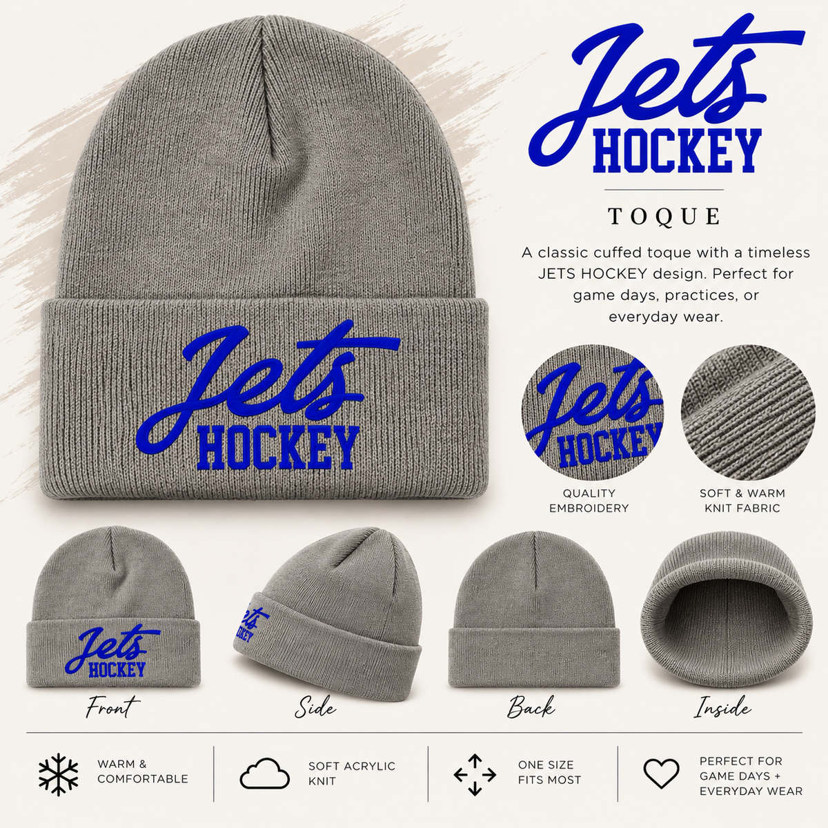 Jets Hockey Toque~Grey
