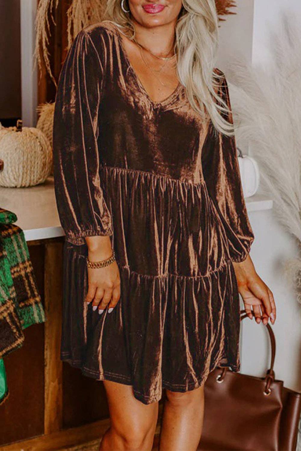 Coffee Velvet Dress