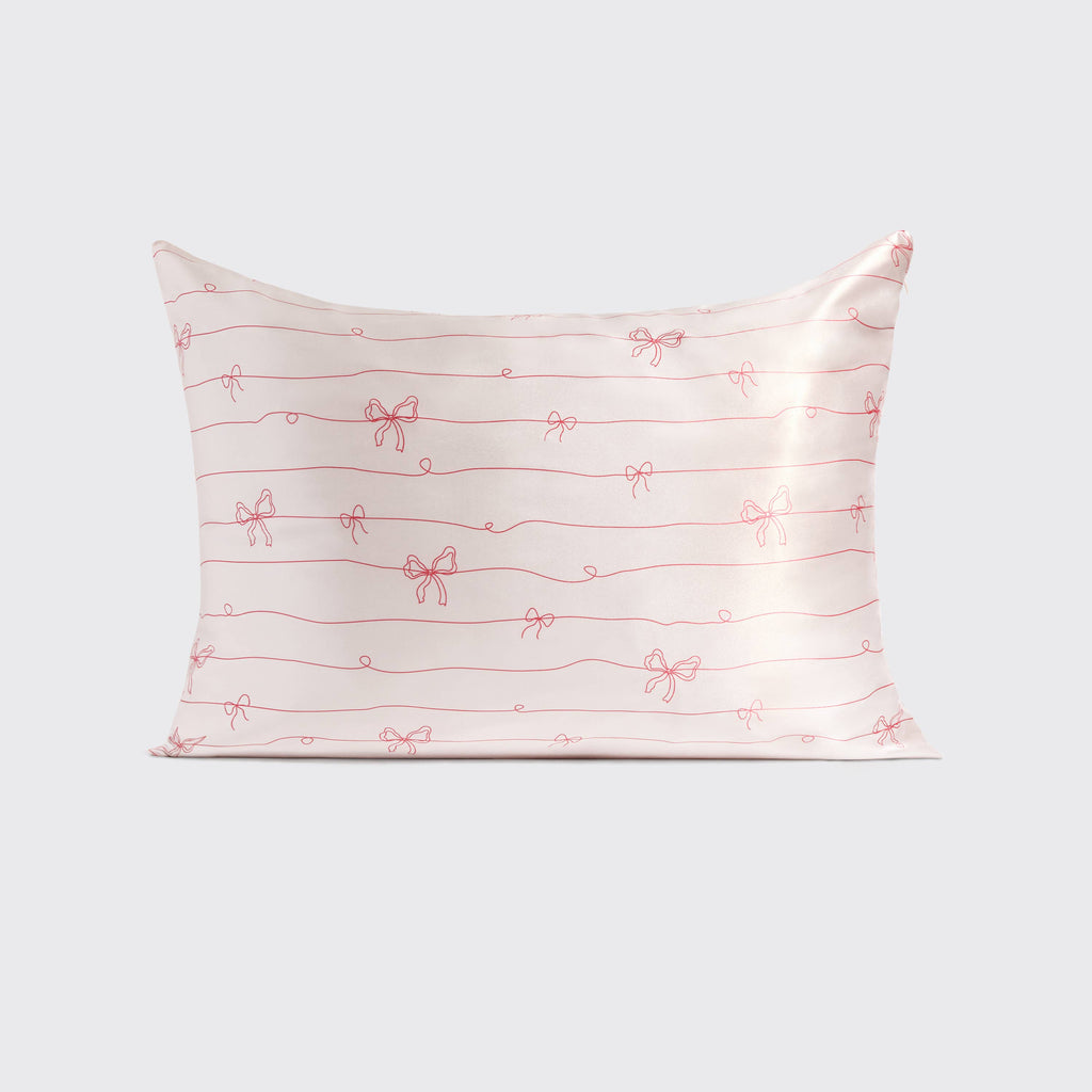 Holiday Satin Pillowcase in Striped Bows~Queen