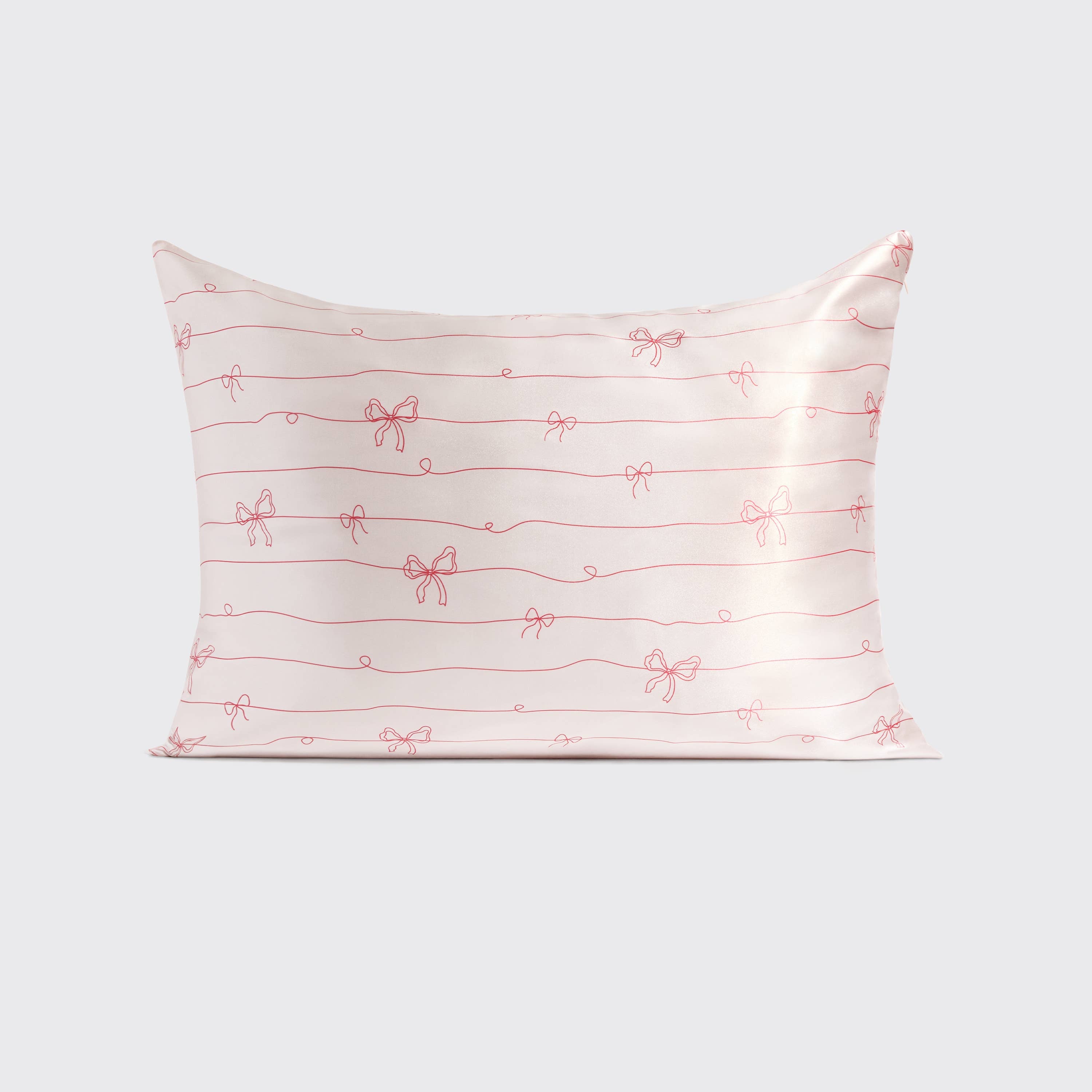 Holiday Satin Pillowcase in Striped Bows~Queen