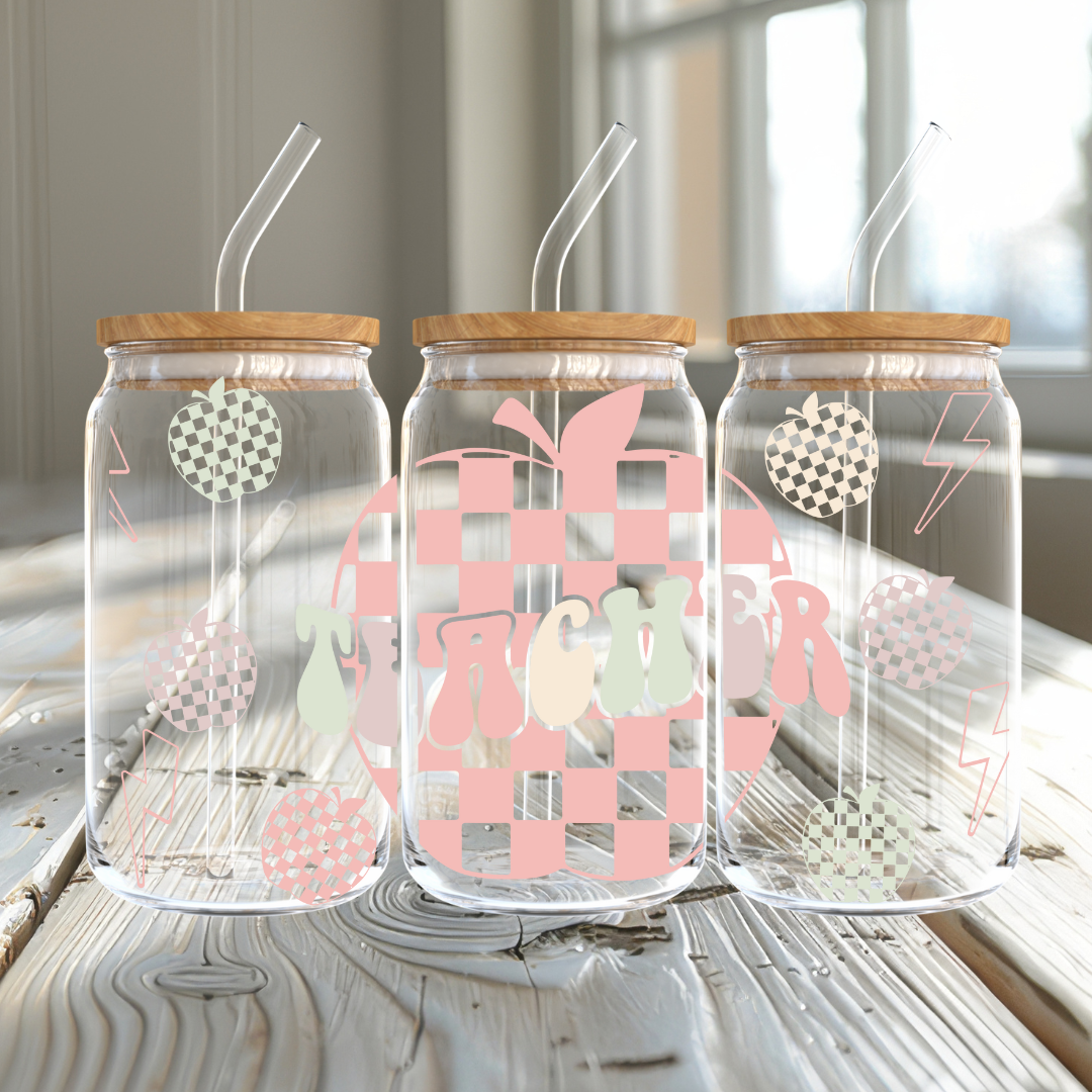 Checkered Apple Glass Can