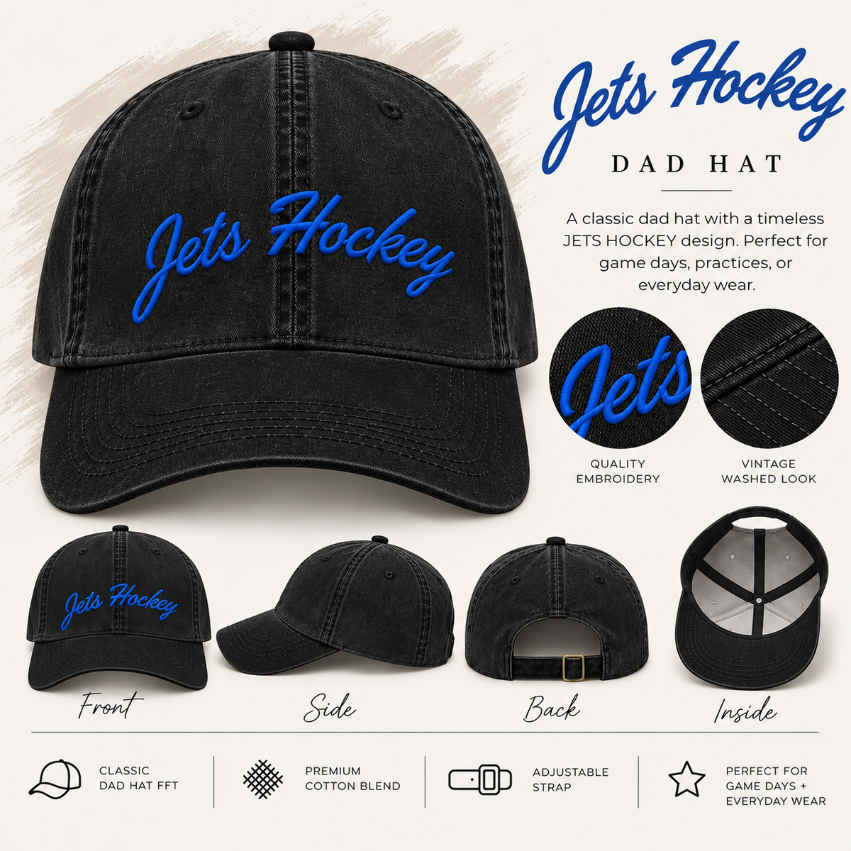 Jets Hockey Dad Hat~Black
