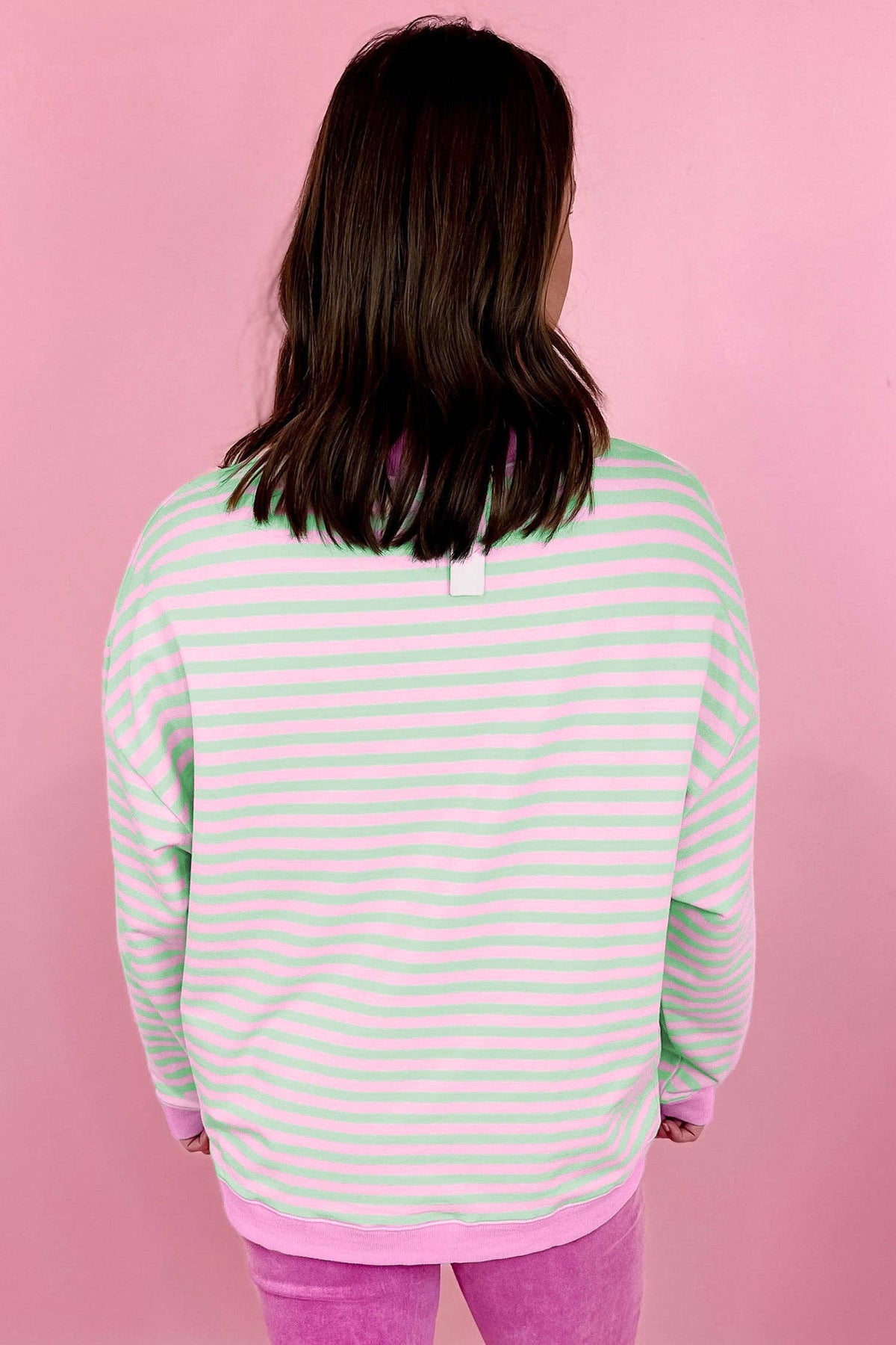 Pink & Green Striped Mockneck Sweater