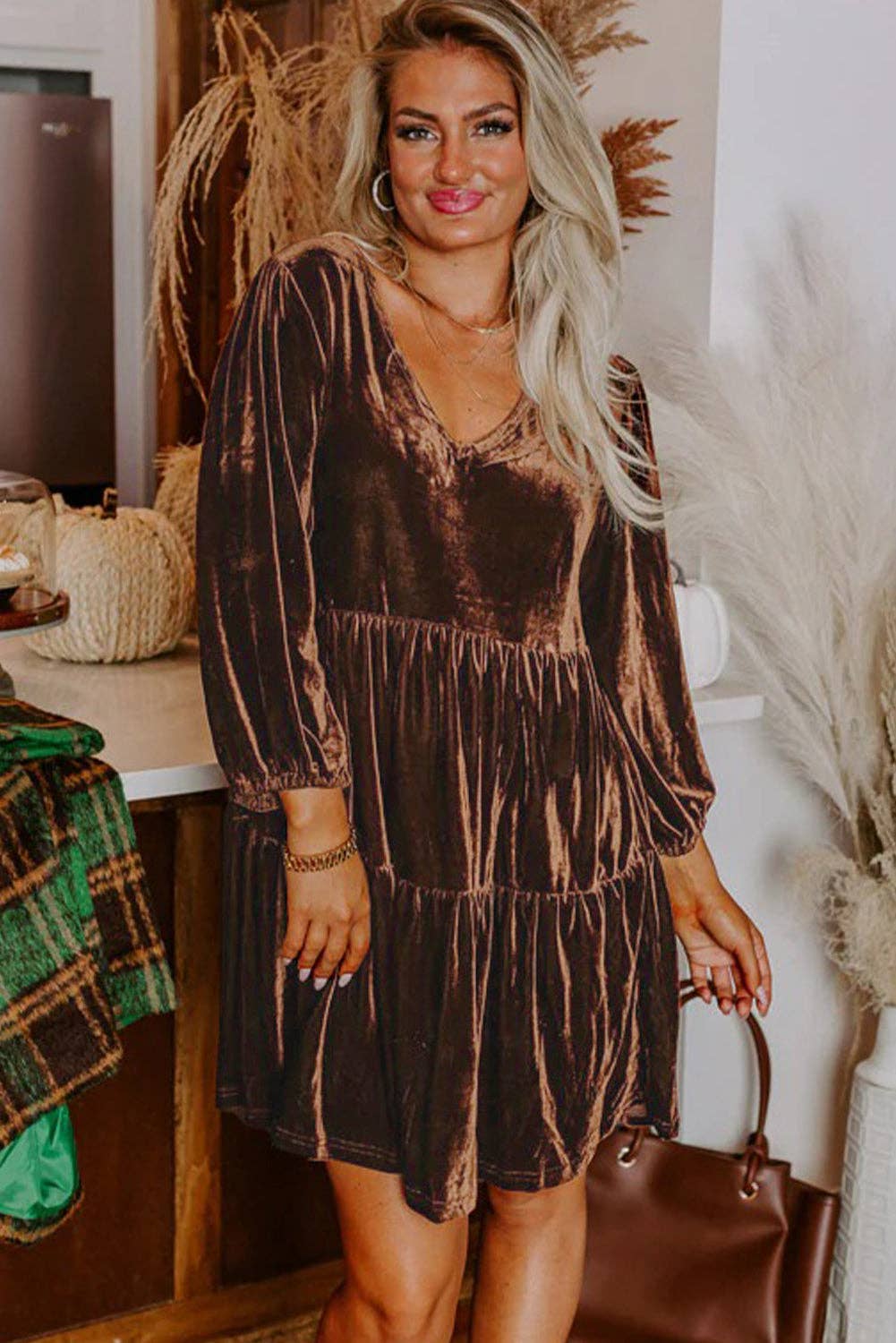 Coffee Velvet Dress