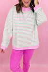 Pink & Green Striped Mockneck Sweater