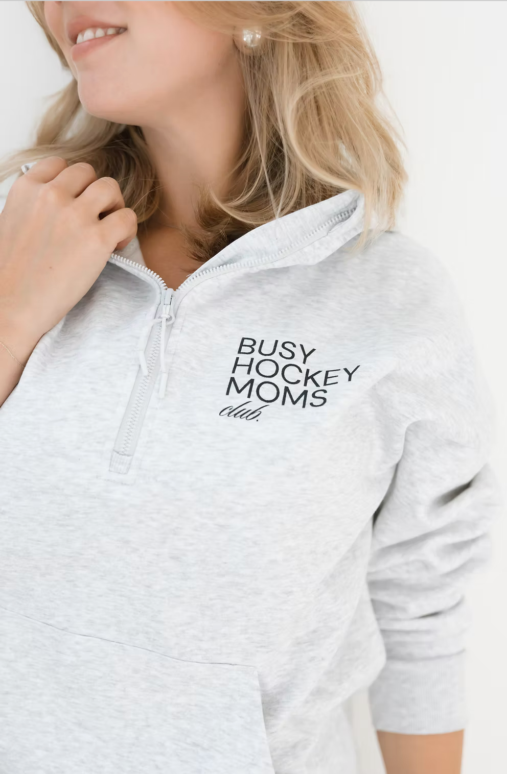 The Mama Label~Busy Hockey Mom~Oversized Half Zip Hoodie