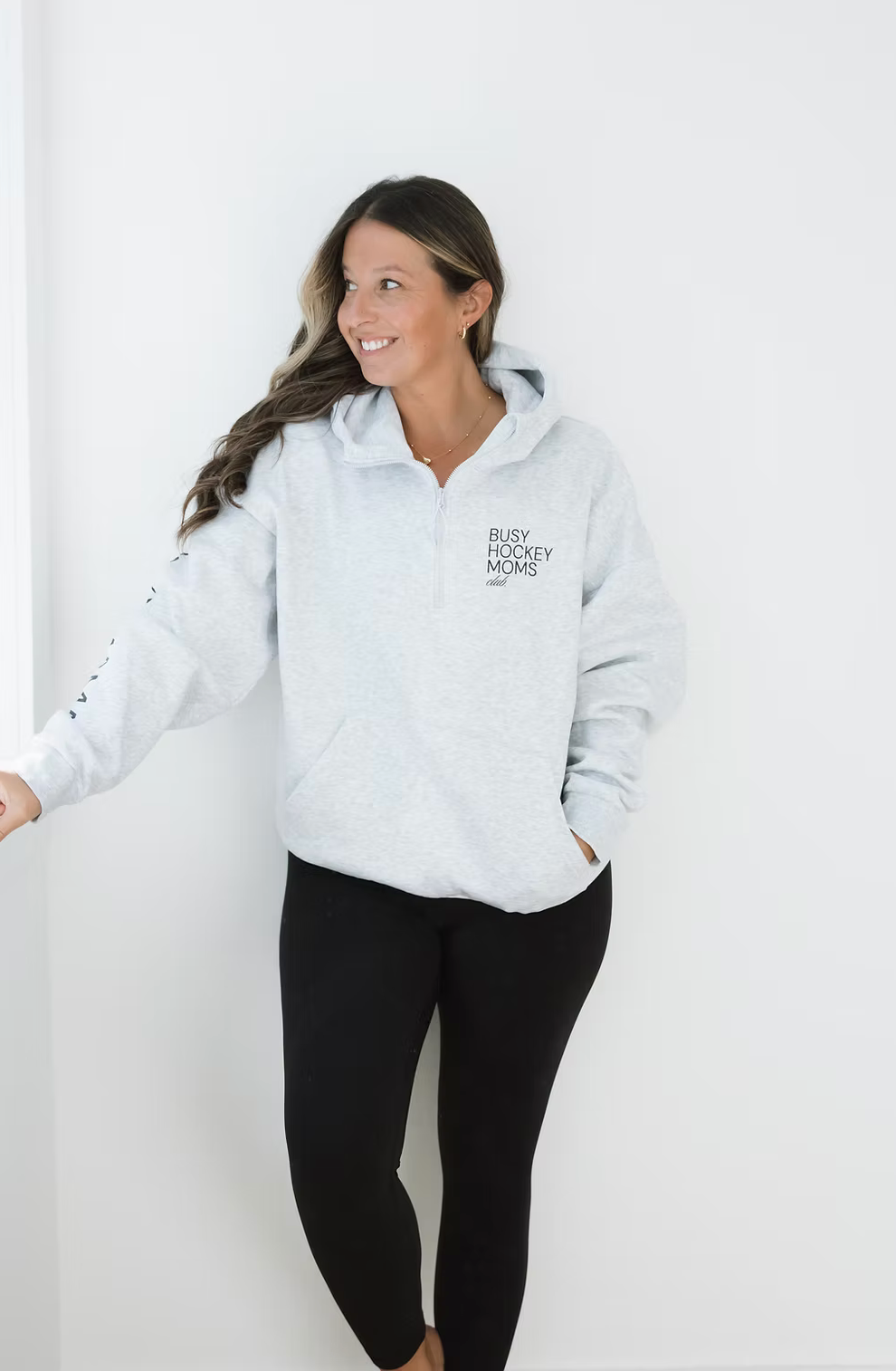 The Mama Label~Busy Hockey Mom~Oversized Half Zip Hoodie