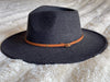 Wool Blend Wide Brim Hat w/ Belt - Black