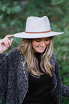 Wool Blend Wide Brim Hat w/ Belt - Grey