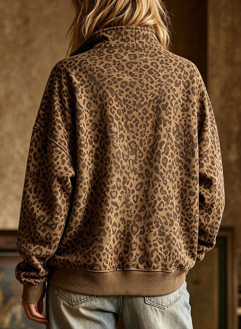 Leopard Print Half Zip Sweatshirt