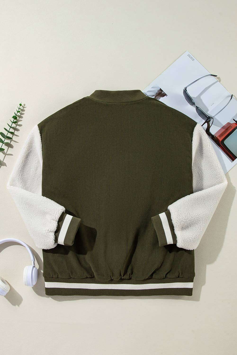 Corduroy Fleece Buttoned Bomber Jacket