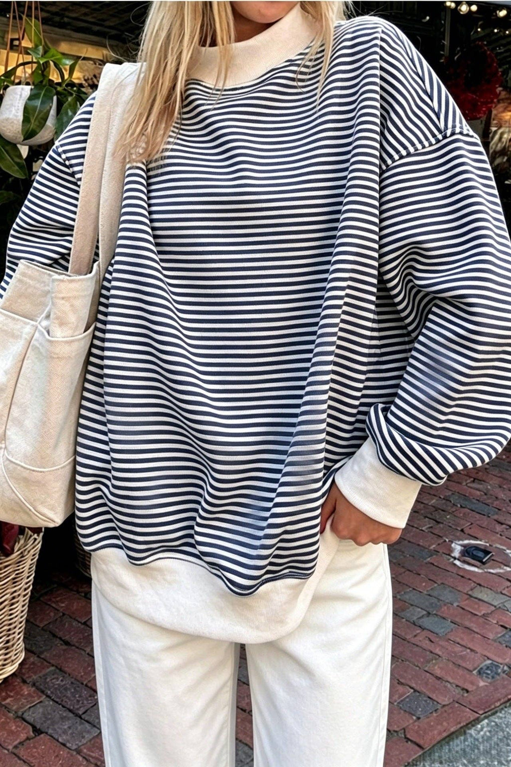 Navy Striped Mockneck Sweater